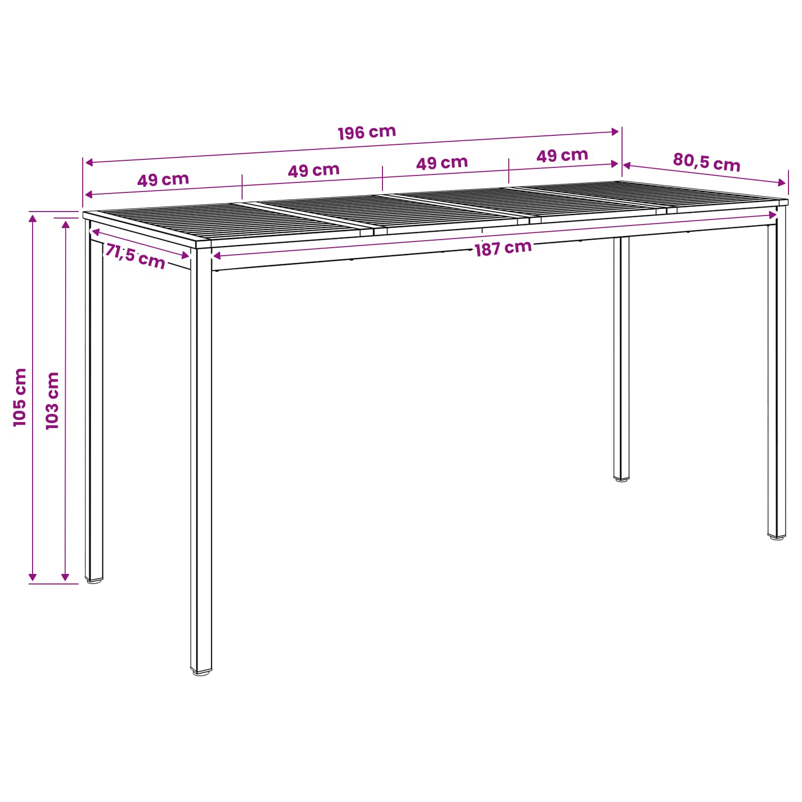 vidaXL Stół barowy ogrodowy Naturalne i białe 196 x 80,5 x 105 cm