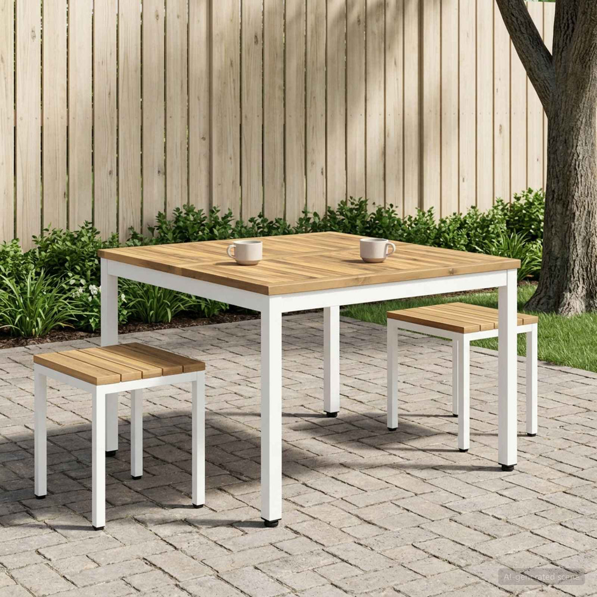 vidaXL Stolik kawowy Biały 100 x 100,5 x 45 cm Lite Drewno Akacji