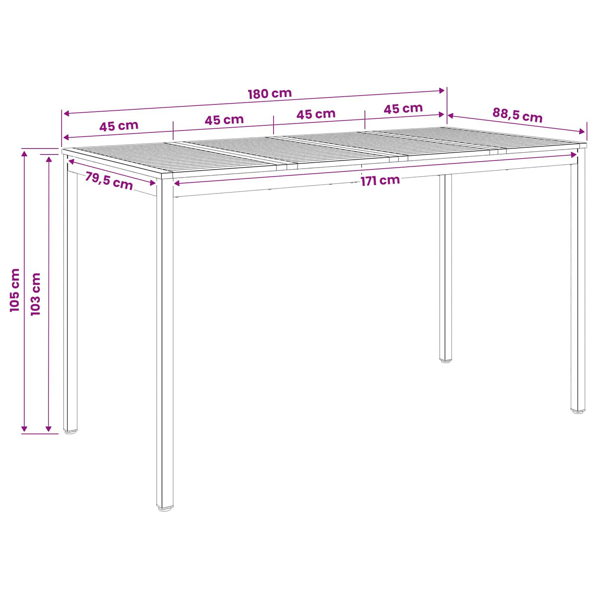 vidaXL Stół barowy ogrodowy biały i czarny 180 x 88,5 x 105 cm