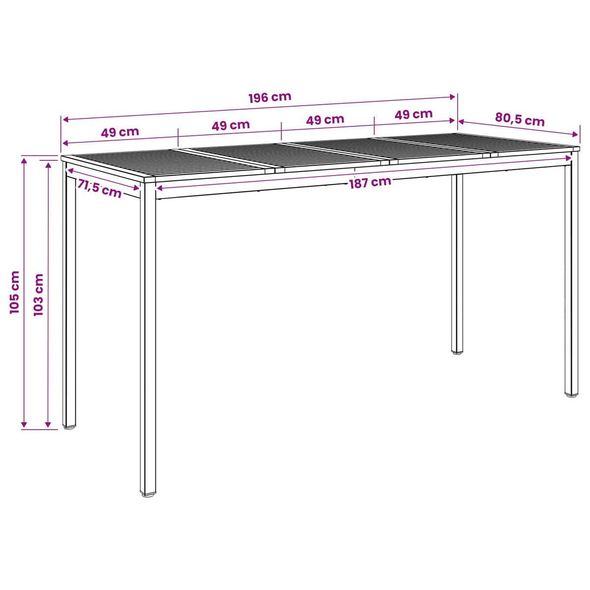 vidaXL Stół barowy ogrodowy Biały 196 x 80,5 x 105 cm