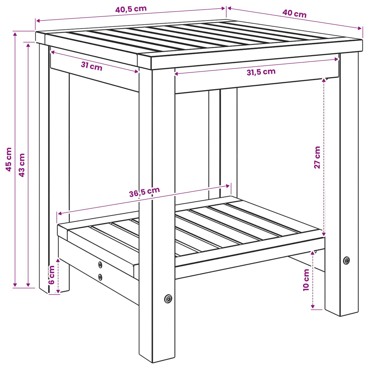 vidaXL Stolik kawowy Bielony 40,5 x 40 x 45 cm Lite Drewno Akacji