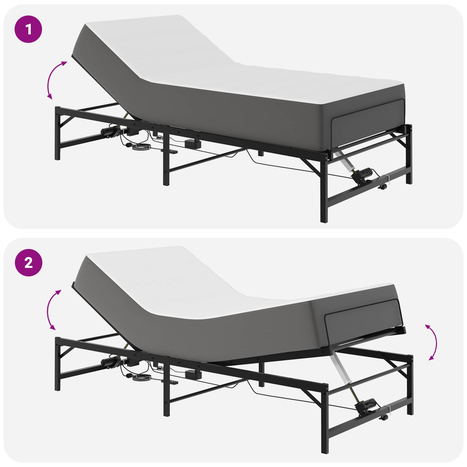 vidaXL Elektro Regulowany Stelaż Łóżka Czarny 90 x 200 cm Stal