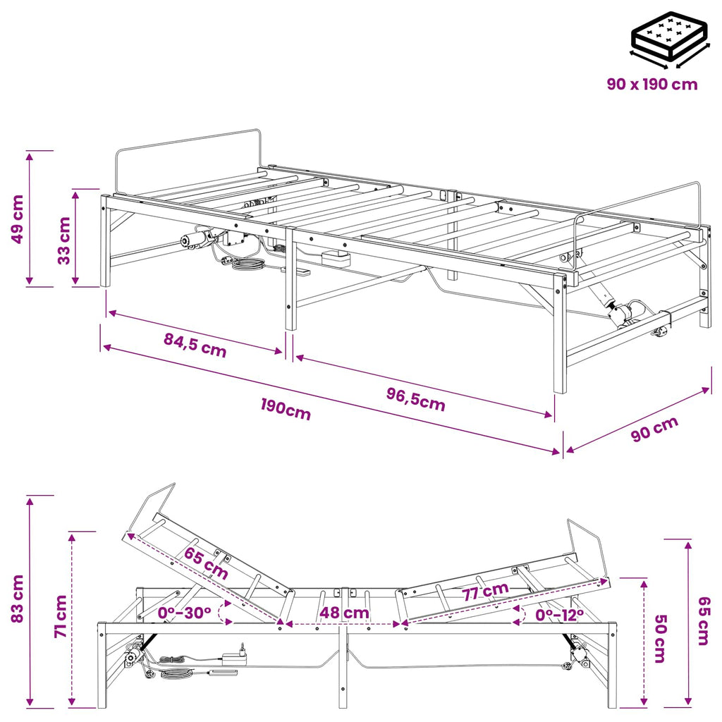 vidaXL Elektro Regulowany Stelaż Łóżka Biały 90 x 190 cm Stal