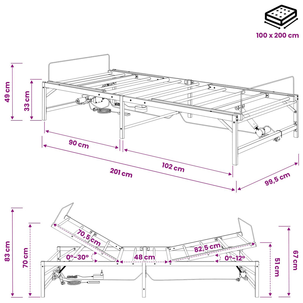 vidaXL Elektro Regulowany Stelaż Łóżka Biały 100 x 200 cm Stal