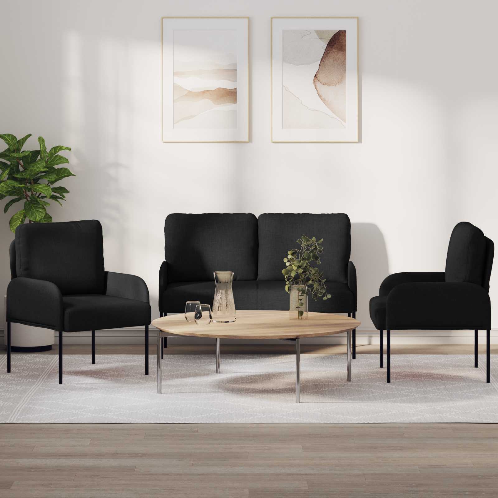 vidaXL Zestawy sof z poduszką 3 pcs Czarny 115 x 56 x 80 cm sklejka