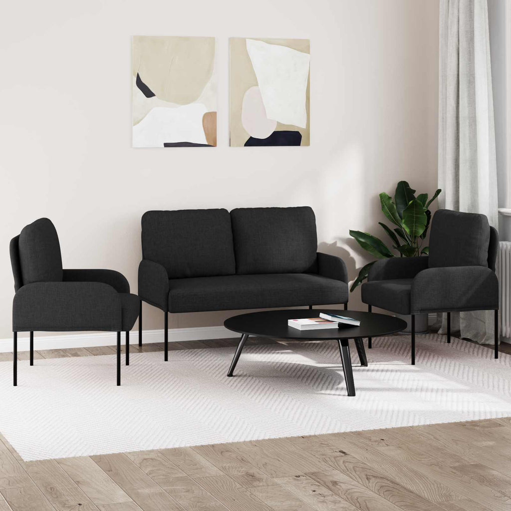 vidaXL Zestawy sof z poduszką 3 pcs Czarny 115 x 56 x 80 cm sklejka