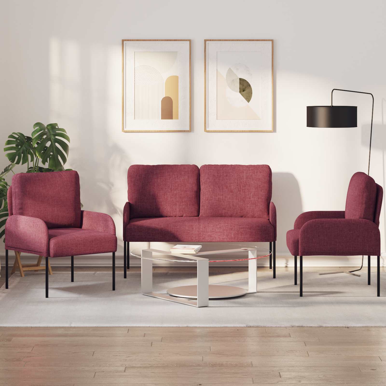 vidaXL Zestawy sof 3 pcs Czerwone wino 115 x 56 x 80 cm sklejka