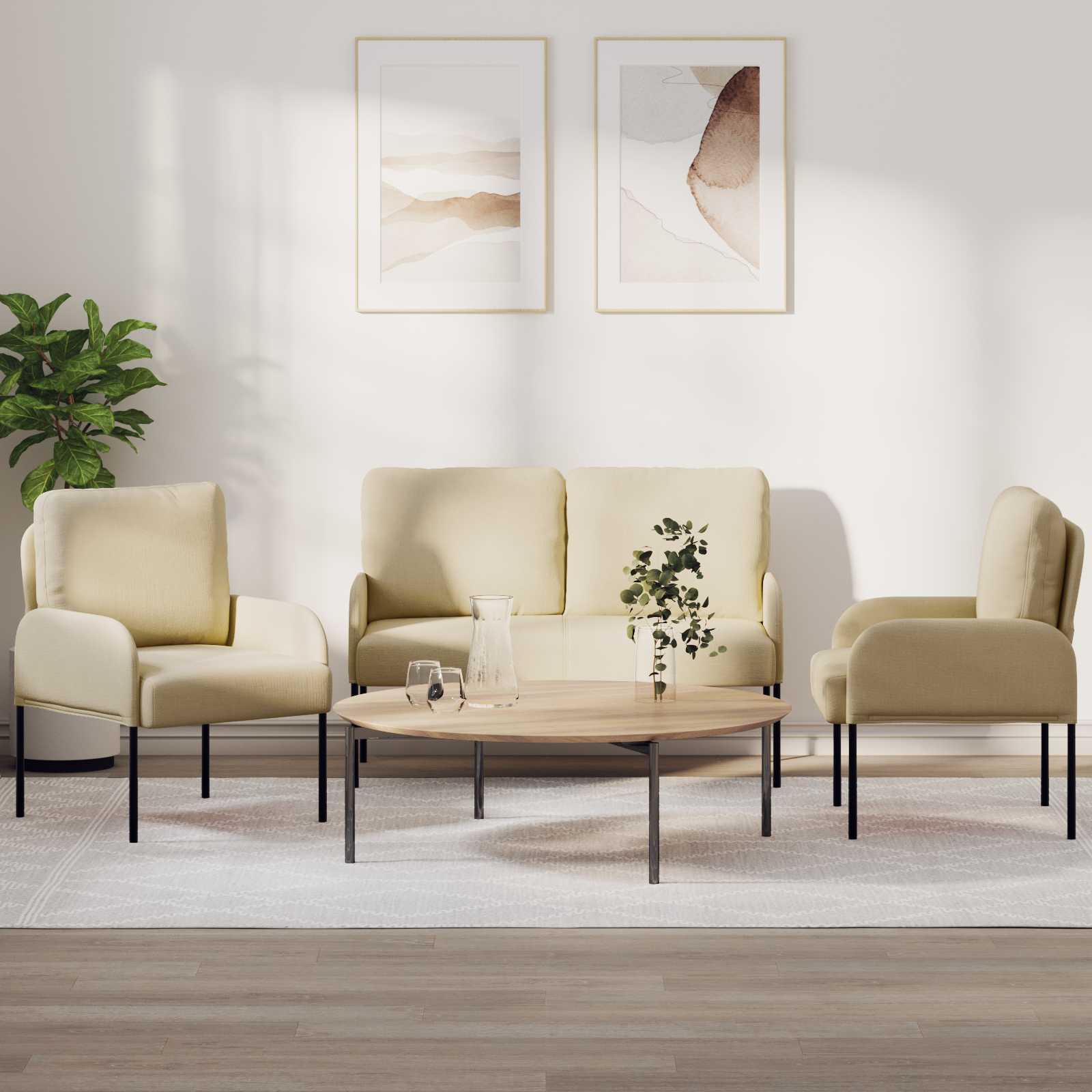 vidaXL Zestawy sof z poduszką 3 pcs Kremowy 115 x 56 x 80 cm sklejka