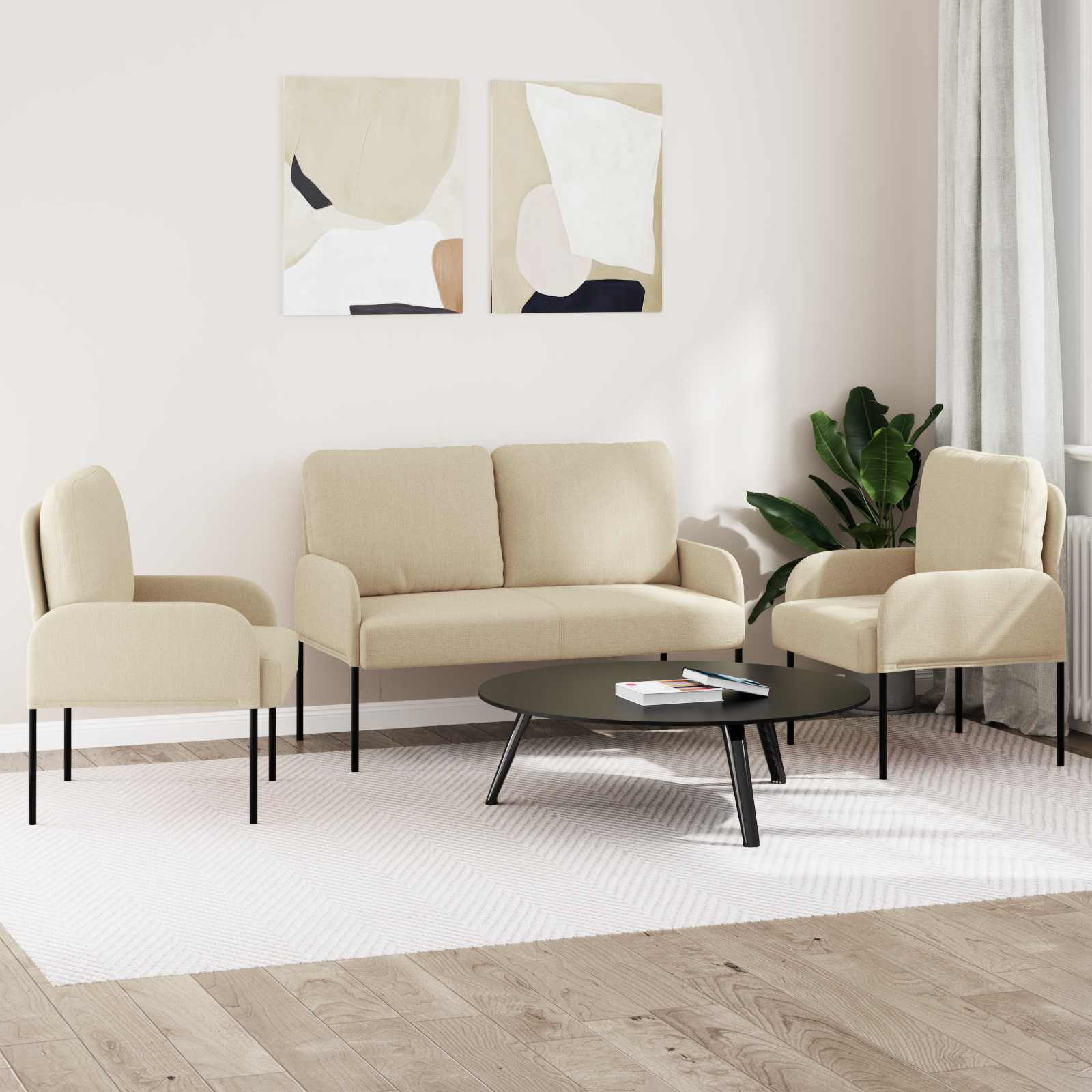 vidaXL Zestawy sof z poduszką 3 pcs Kremowy 115 x 56 x 80 cm sklejka