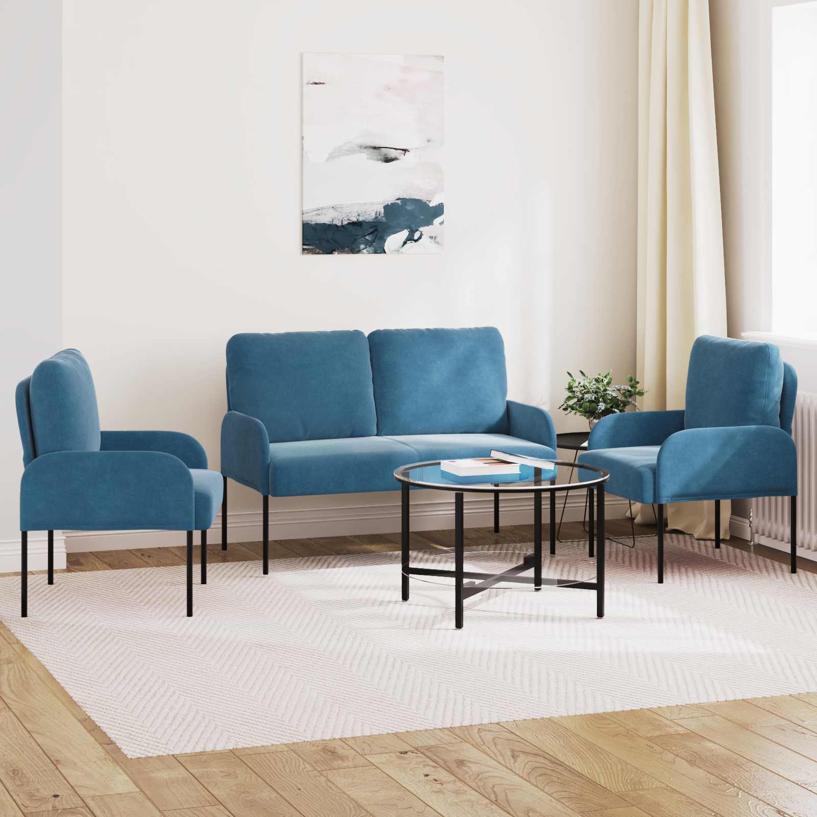 vidaXL Zestawy sof z poduszką 3 pcs Niebieski 115 x 56 x 80 cm sklejka