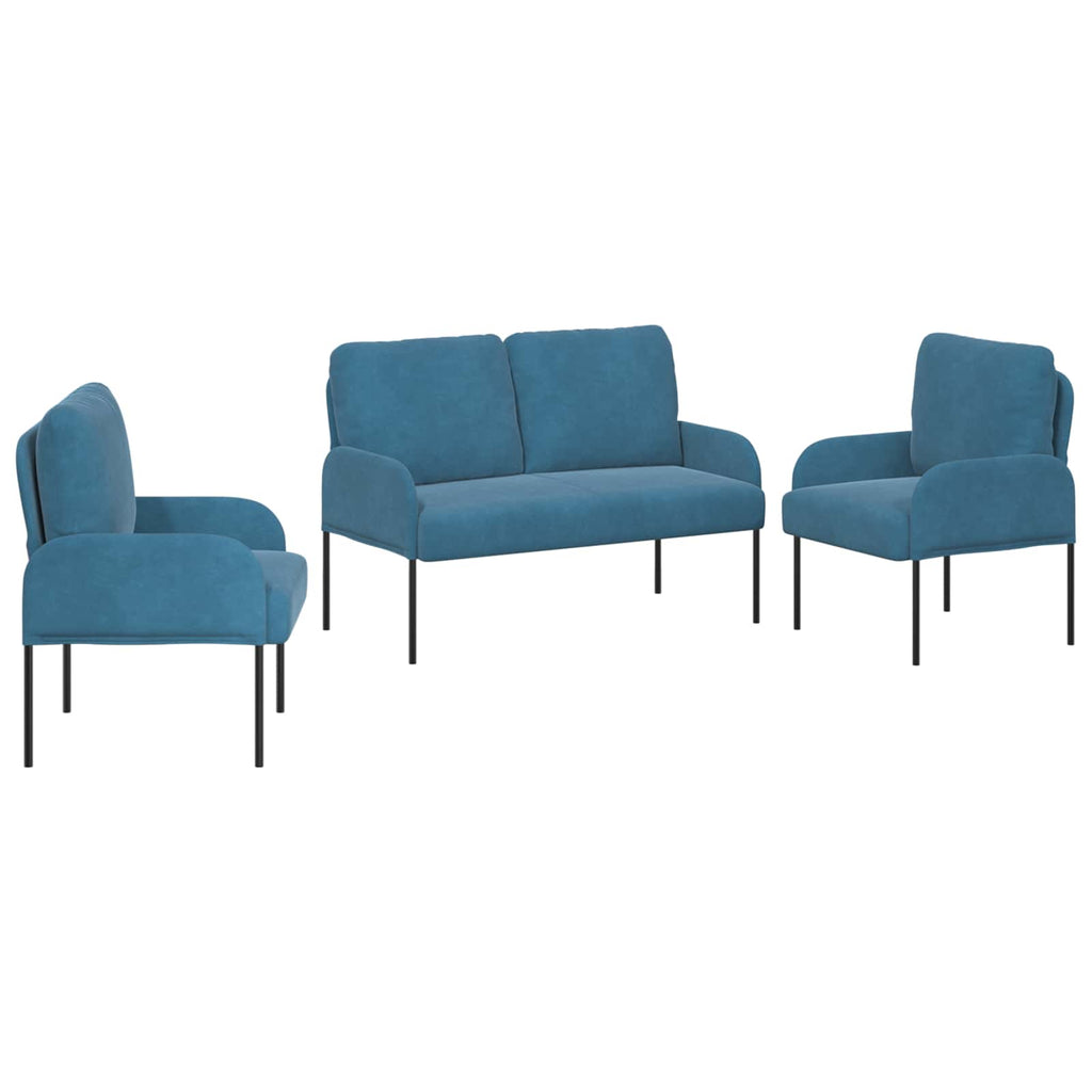 vidaXL Zestawy sof z poduszką 3 pcs Niebieski 115 x 56 x 80 cm sklejka