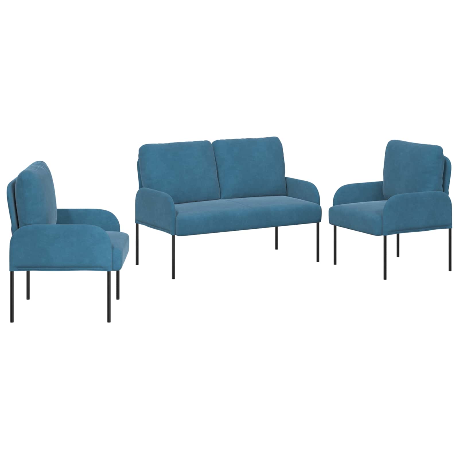 vidaXL Zestawy sof z poduszką 3 pcs Niebieski 115 x 56 x 80 cm sklejka