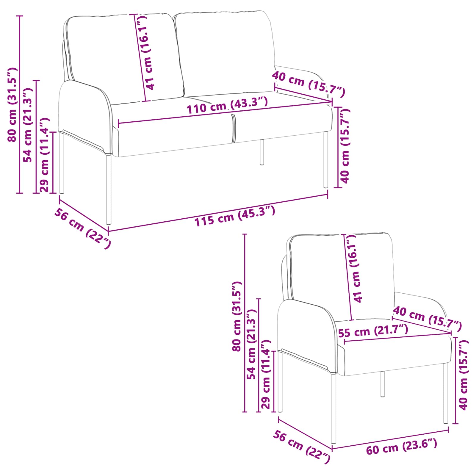 vidaXL Zestawy sof 3 pcs Jasnoszary 115 x 56 x 80 cm sklejka