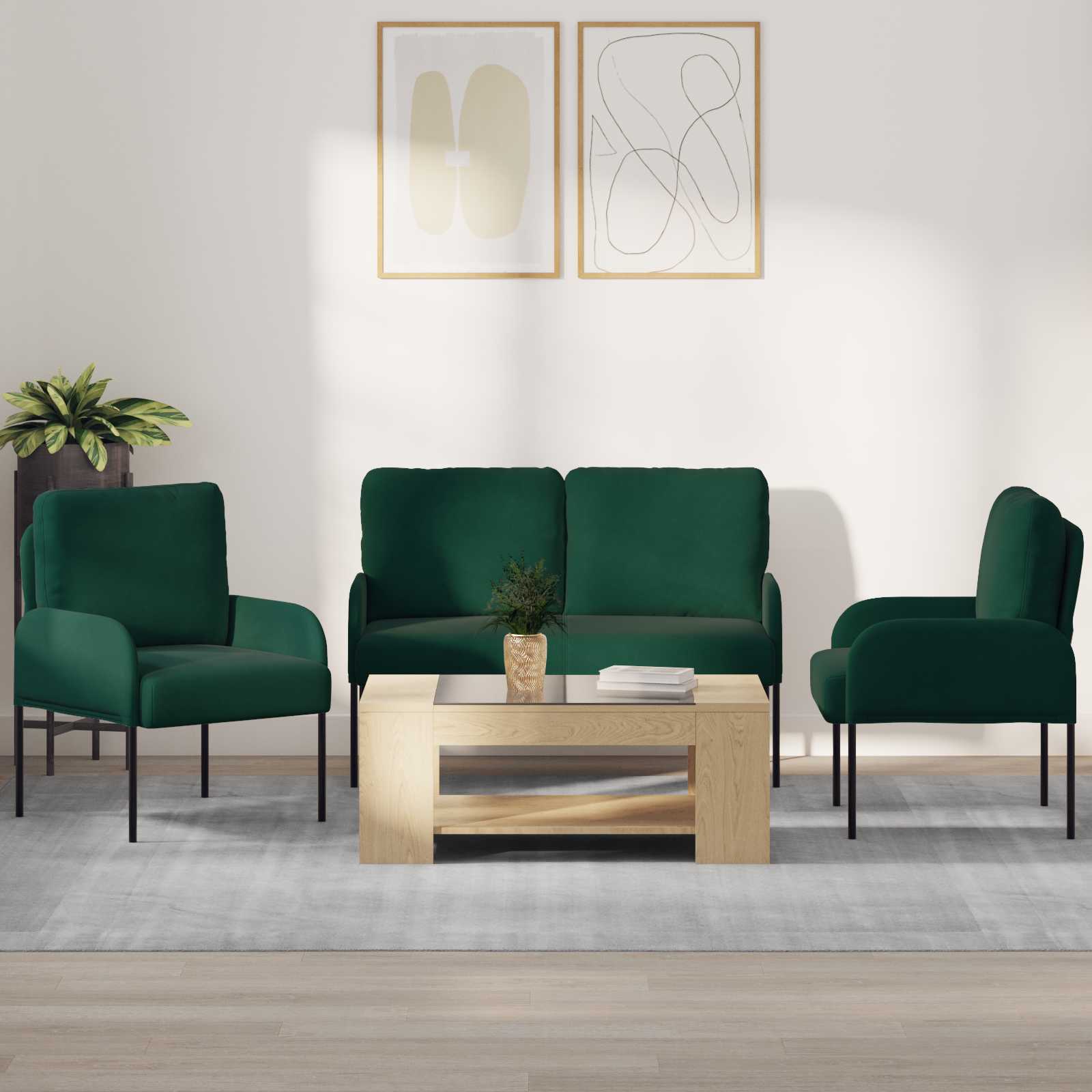 vidaXL Zestawy sof 3 pcs Ciemna zieleń 115 x 56 x 80 cm sklejka