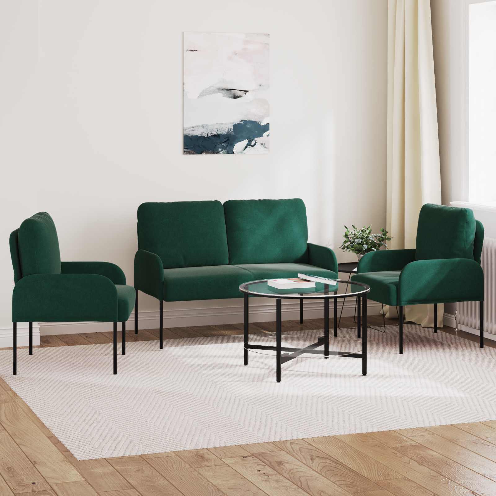 vidaXL Zestawy sof 3 pcs Ciemna zieleń 115 x 56 x 80 cm sklejka