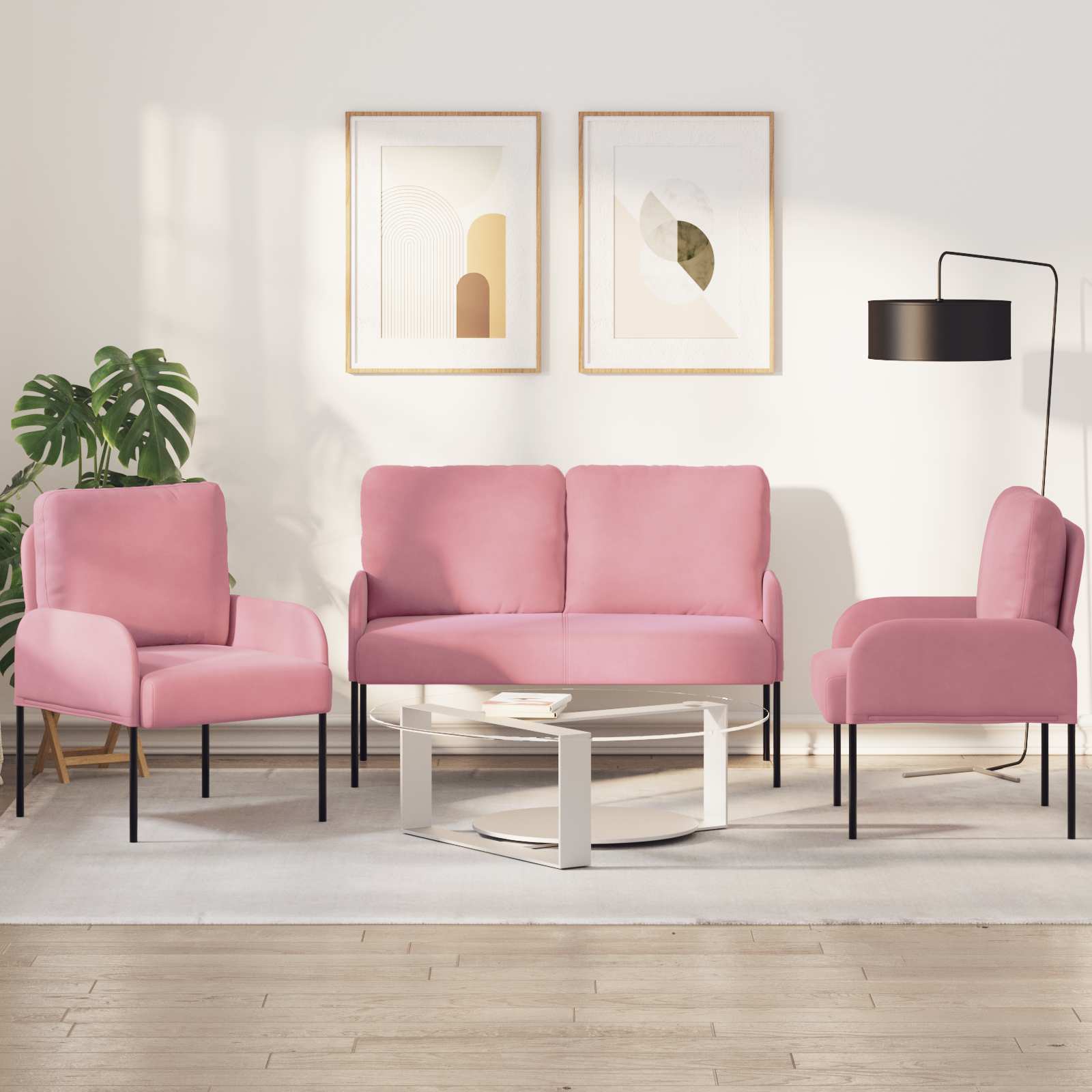 vidaXL Zestawy sof z poduszką 3 pcs Różowy 115 x 56 x 80 cm sklejka