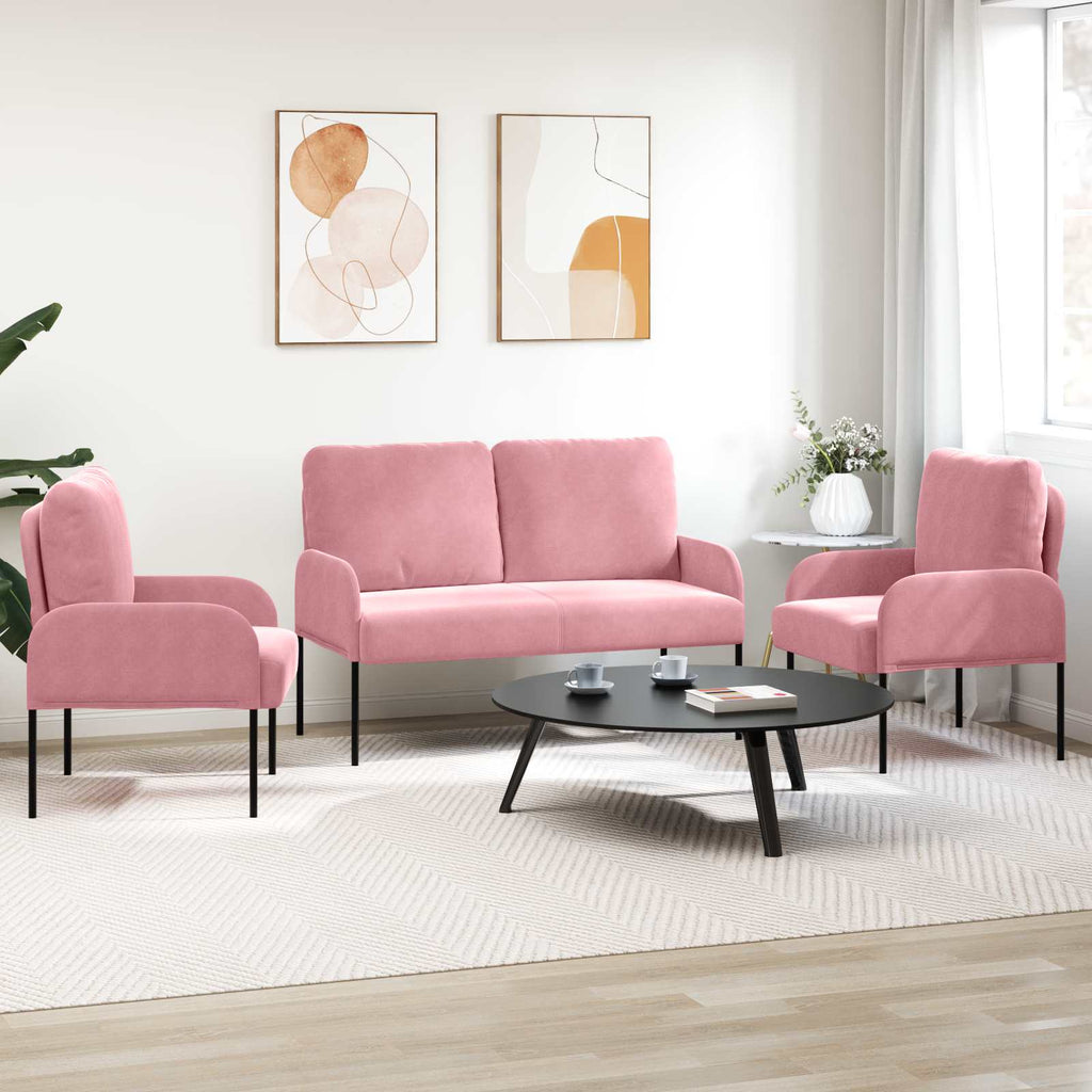vidaXL Zestawy sof z poduszką 3 pcs Różowy 115 x 56 x 80 cm sklejka