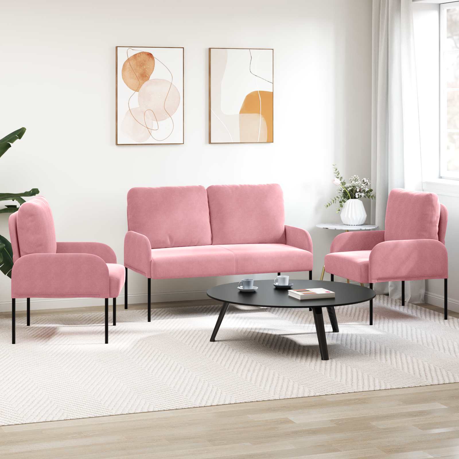 vidaXL Zestawy sof z poduszką 3 pcs Różowy 115 x 56 x 80 cm sklejka