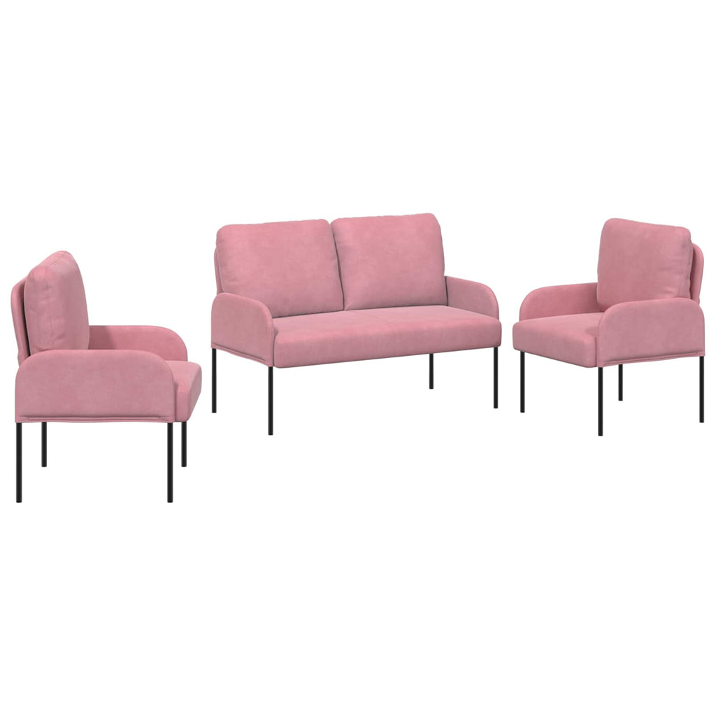 vidaXL Zestawy sof z poduszką 3 pcs Różowy 115 x 56 x 80 cm sklejka