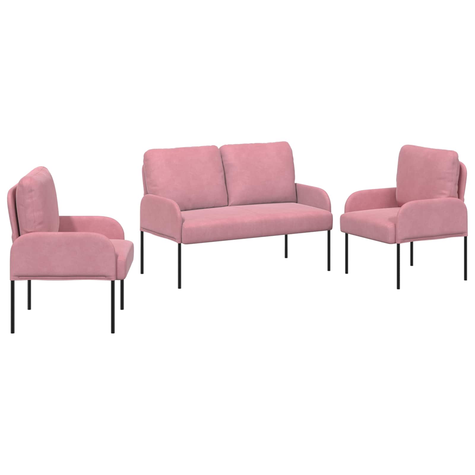 vidaXL Zestawy sof z poduszką 3 pcs Różowy 115 x 56 x 80 cm sklejka