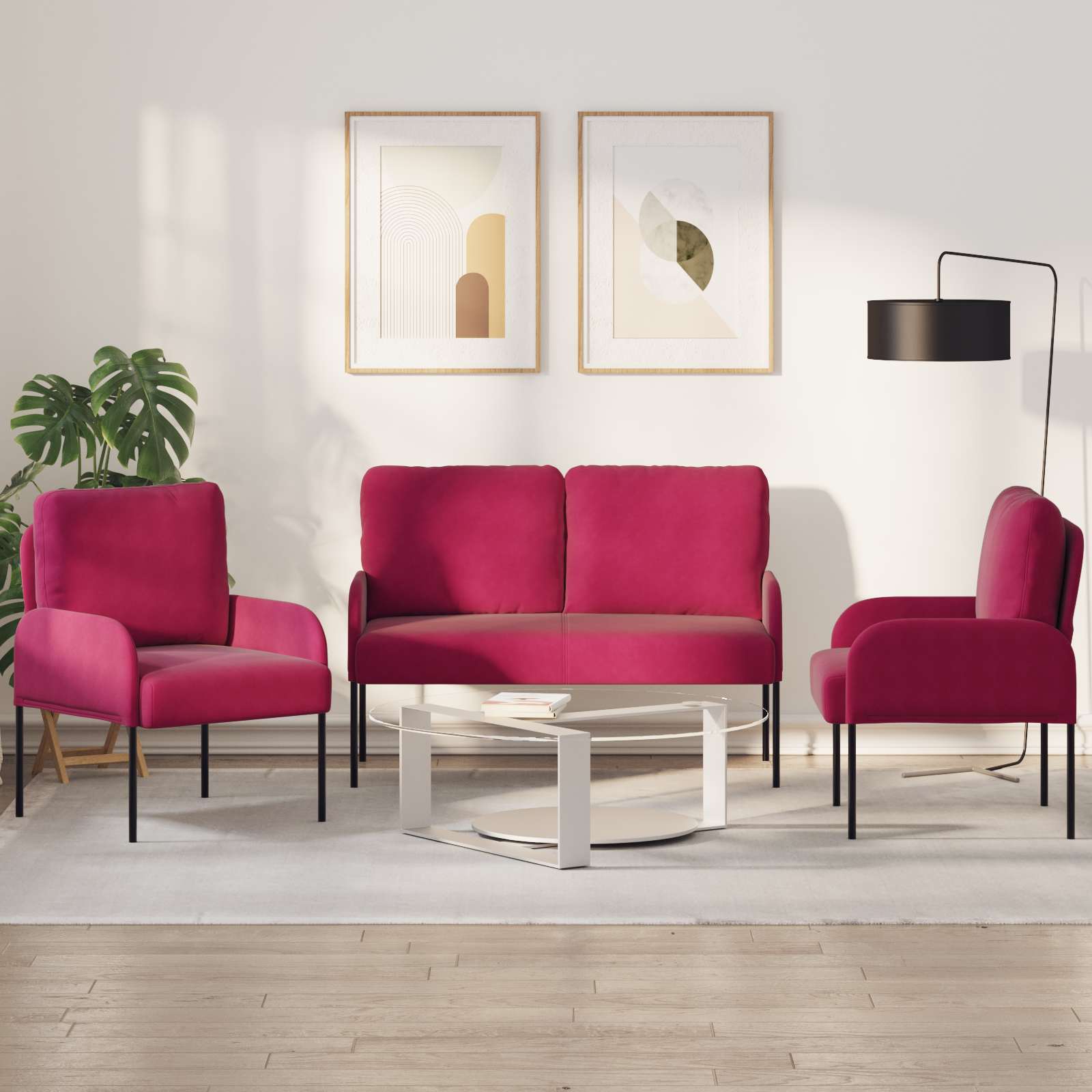 vidaXL Zestawy sof 3 pcs Czerwone wino 115 x 56 x 80 cm sklejka