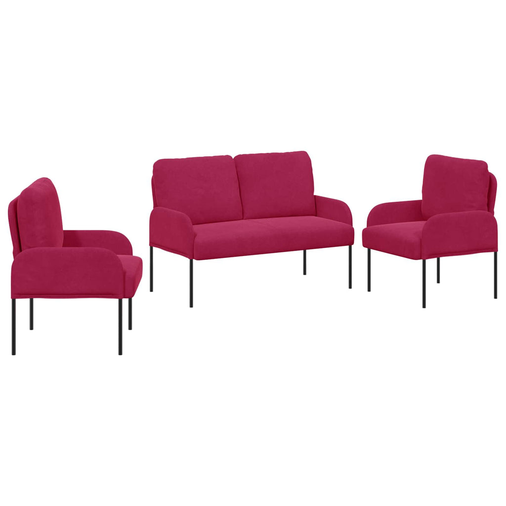 vidaXL Zestawy sof 3 pcs Czerwone wino 115 x 56 x 80 cm sklejka