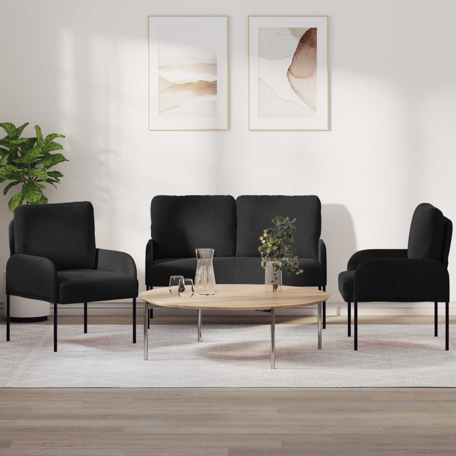 vidaXL Zestawy sof z poduszką 3 pcs Czarny 115 x 56 x 80 cm sklejka