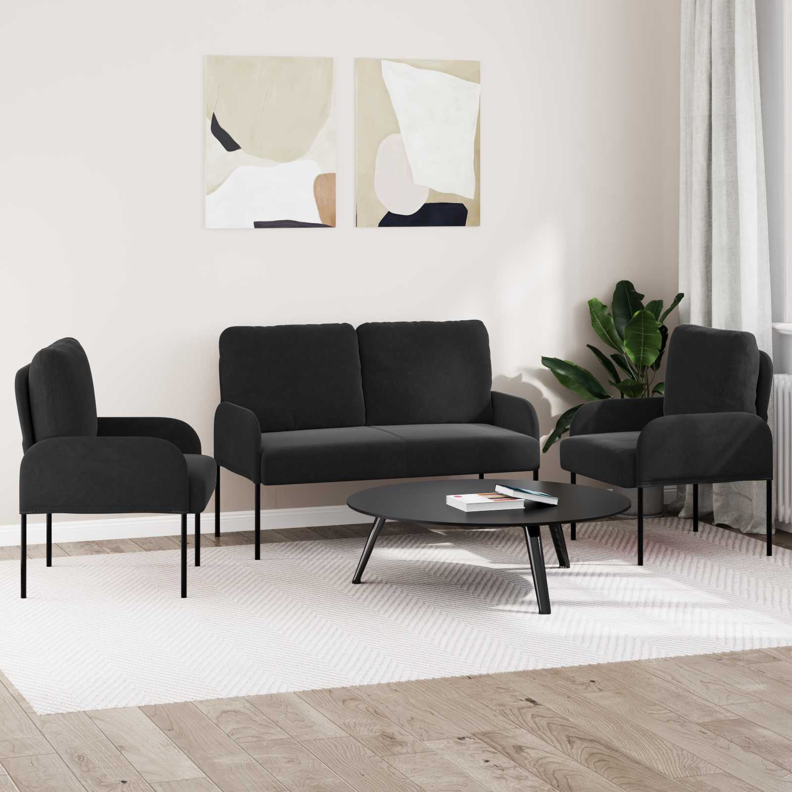 vidaXL Zestawy sof z poduszką 3 pcs Czarny 115 x 56 x 80 cm sklejka
