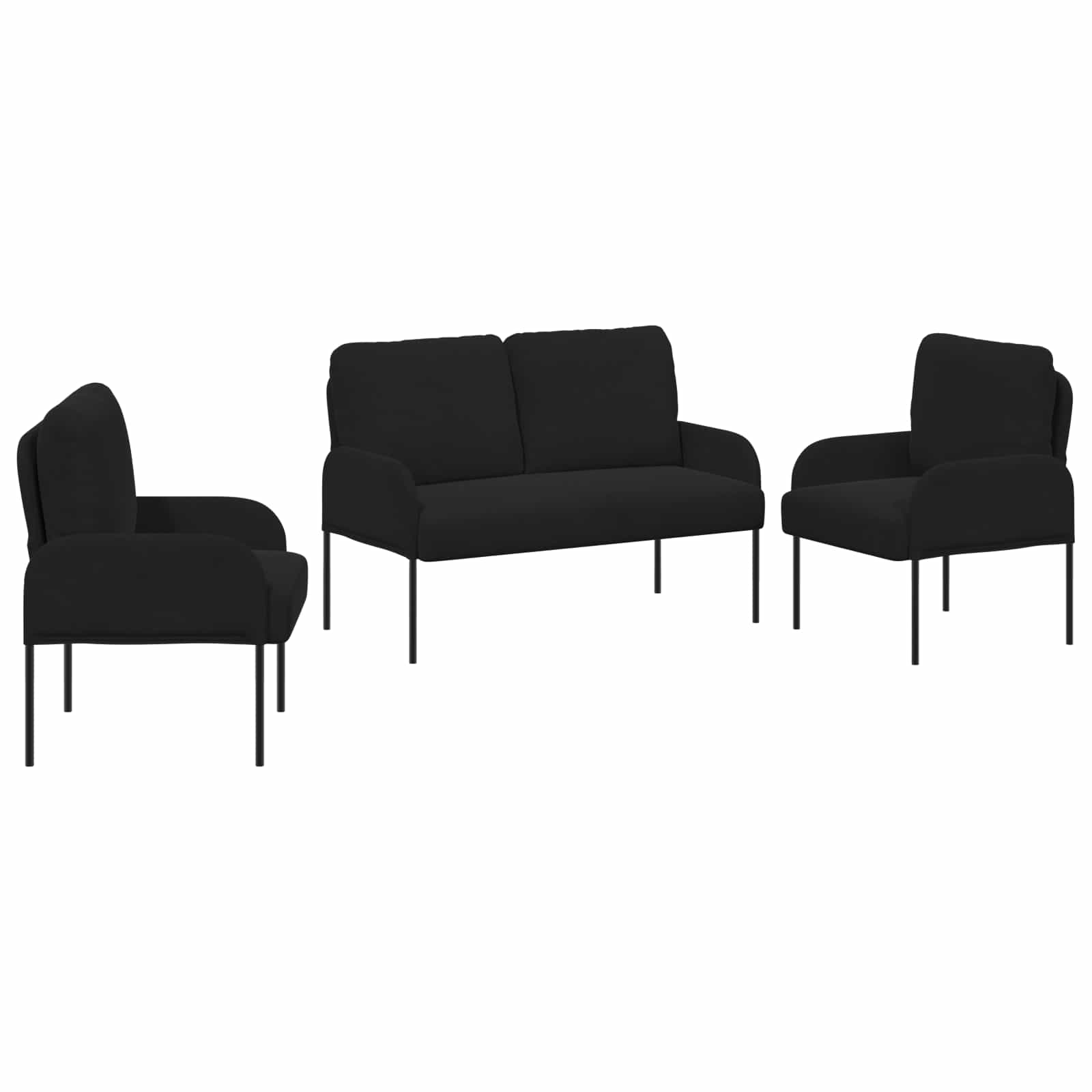 vidaXL Zestawy sof z poduszką 3 pcs Czarny 115 x 56 x 80 cm sklejka