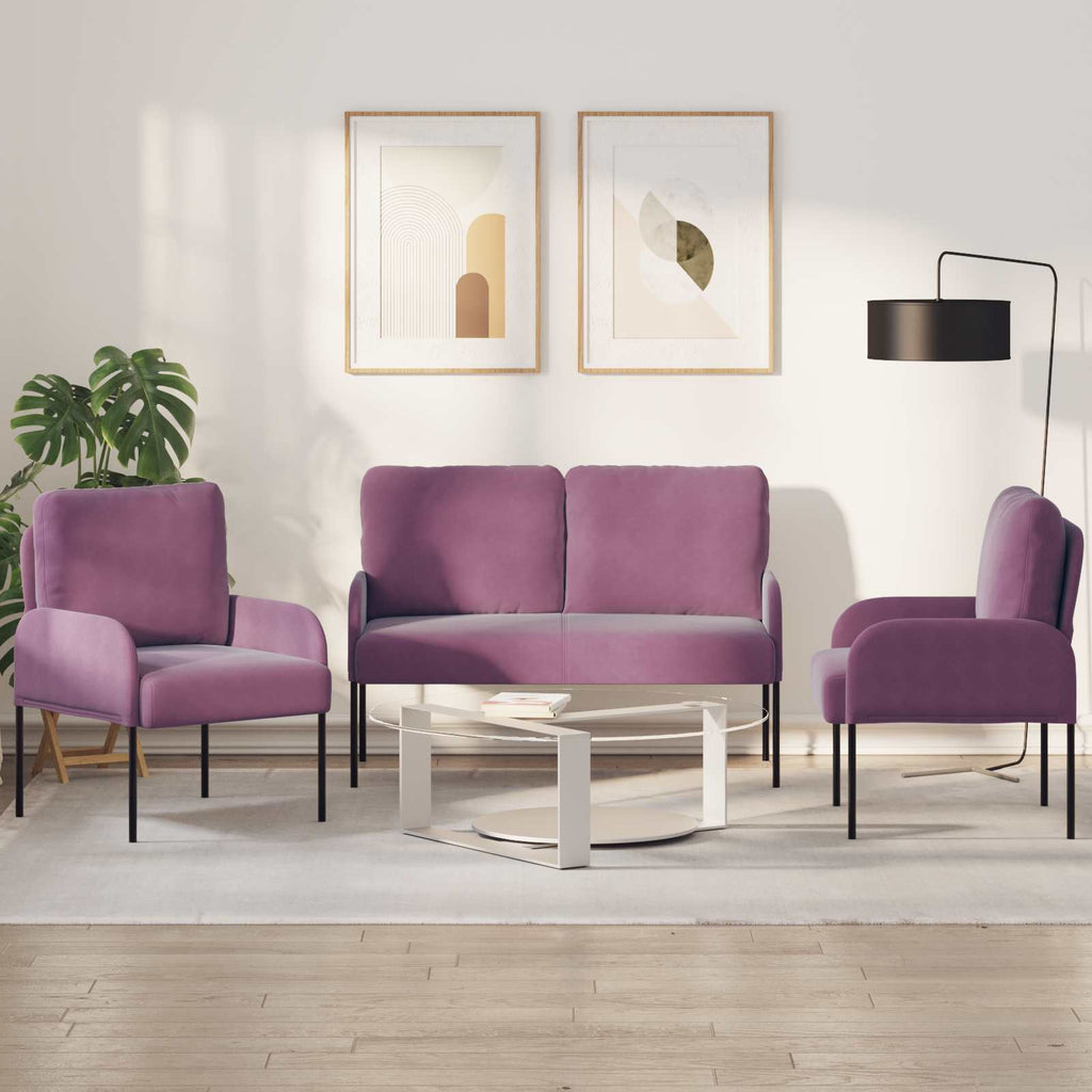 vidaXL Zestawy sof z poduszką 3 pcs Fioletowy 115 x 56 x 80 cm sklejka