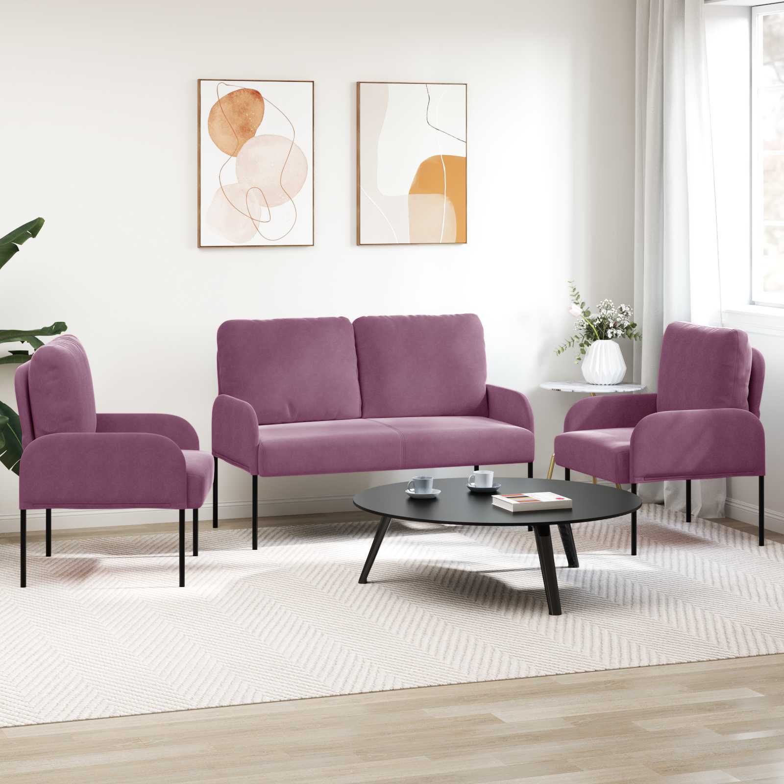 vidaXL Zestawy sof z poduszką 3 pcs Fioletowy 115 x 56 x 80 cm sklejka