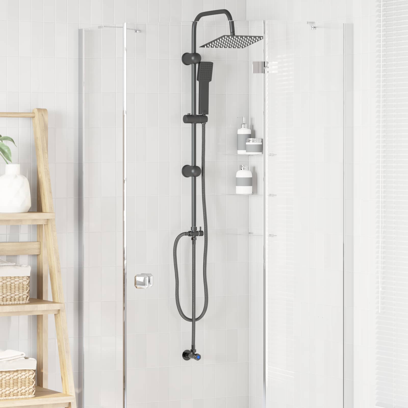 vidaXL System Prysznicowy Czarny 47 x 20 x 95 cm Stal nierdzewna