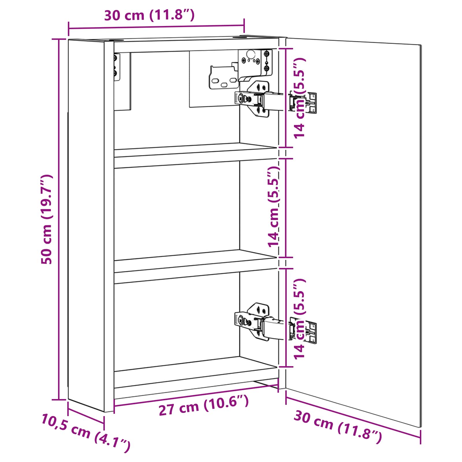 vidaXL Szafka z lustrem do łazienki Czarny Dąb 30 x 10,5 x 50 cm
