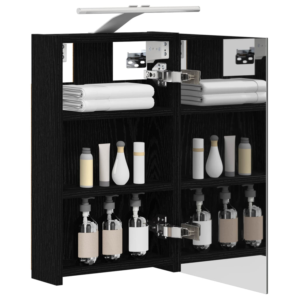 vidaXL Szafka z lustrem do łazienki Czarny Dąb 30 x 10,5 x 50 cm