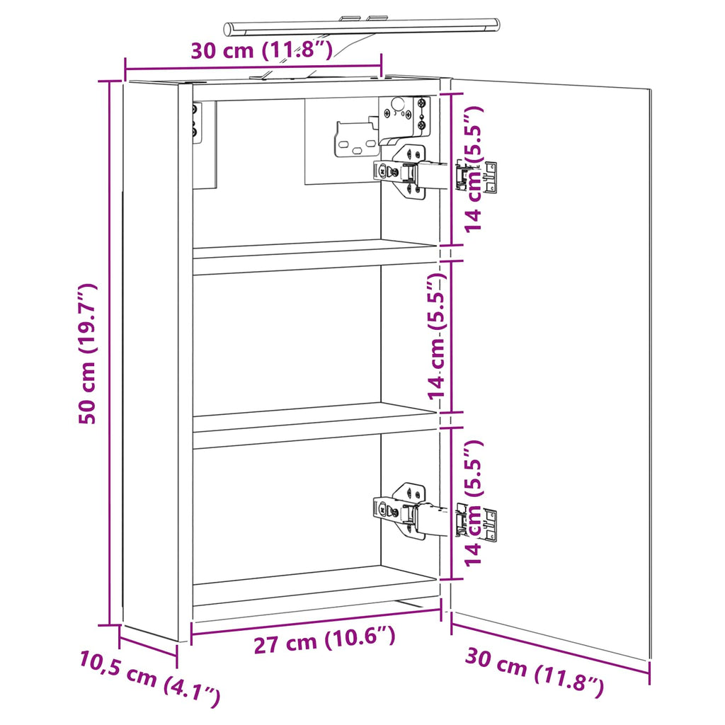 vidaXL Szafka z lustrem do łazienki Betonowy szary 30 x 10,5 x 50 cm