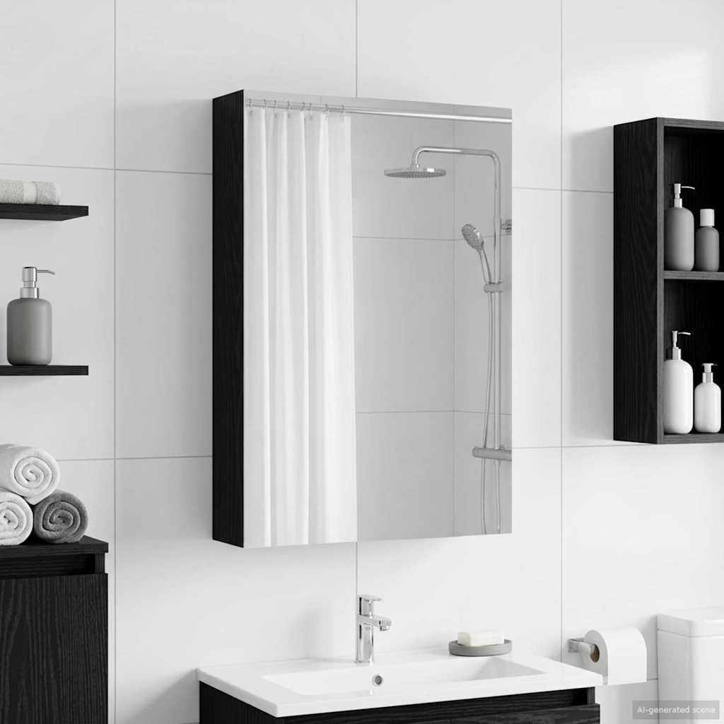 vidaXL Szafka z lustrem do łazienki Czarny Dąb 40 x 10,5 x 60,5 cm