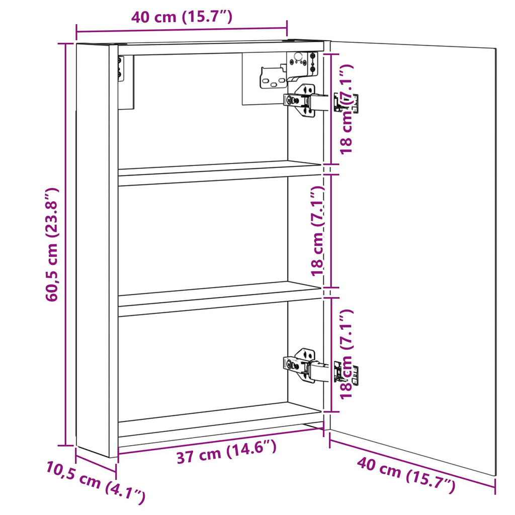 vidaXL Szafka z lustrem do łazienki Czarny Dąb 40 x 10,5 x 60,5 cm