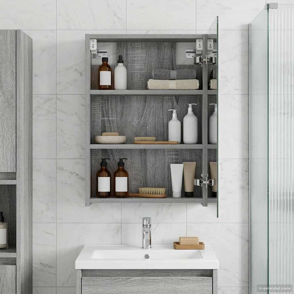 vidaXL Szafka z lustrem do łazienki Szary Sonoma 40 x 10,5 x 60,5 cm