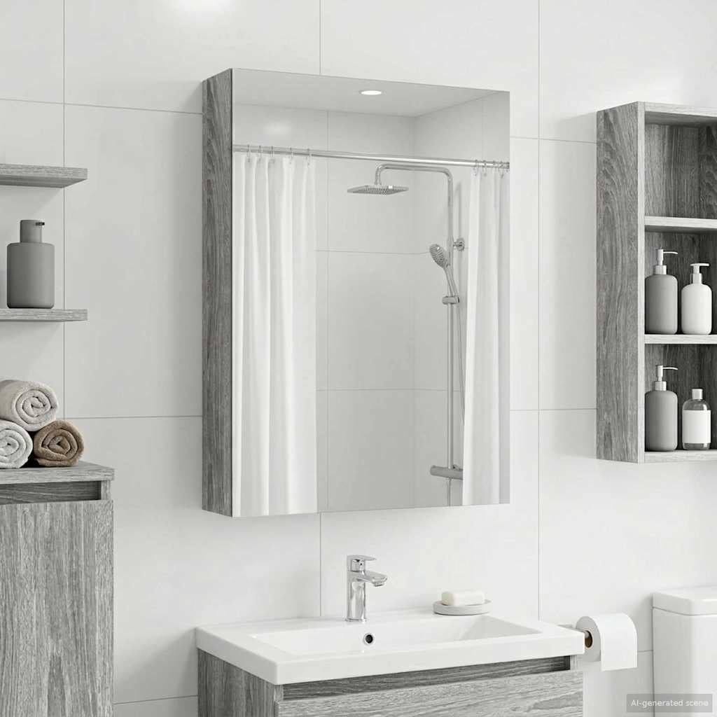 vidaXL Szafka z lustrem do łazienki Szary Sonoma 40 x 10,5 x 60,5 cm
