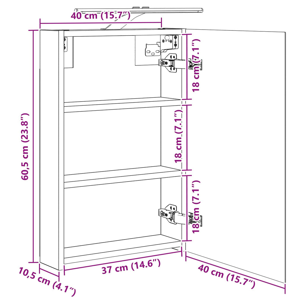 vidaXL Szafka z lustrem do łazienki z półką Biały 40 x 10,5 x 60,5 cm