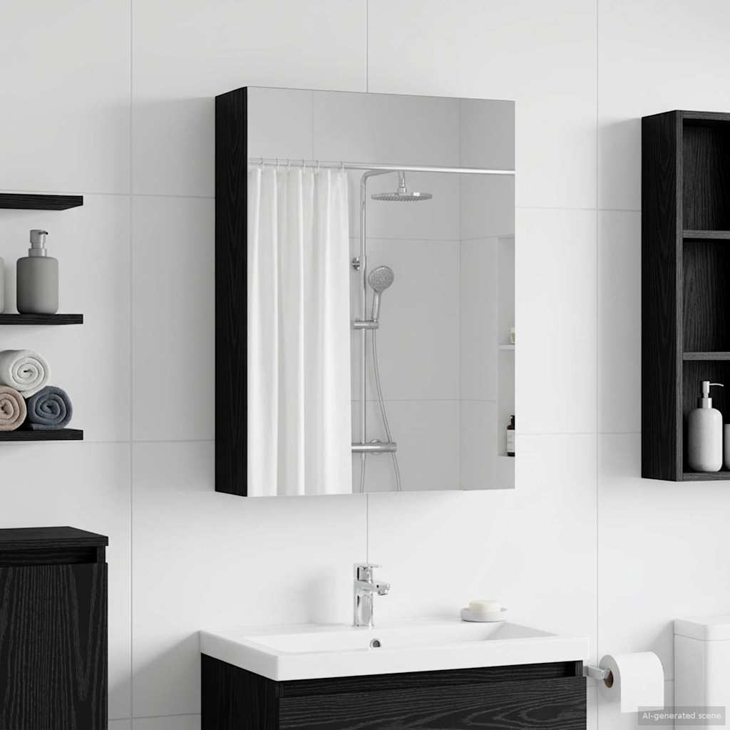 vidaXL Szafka z lustrem do łazienki Czarny Dąb 50 x 14,5 x 70 cm