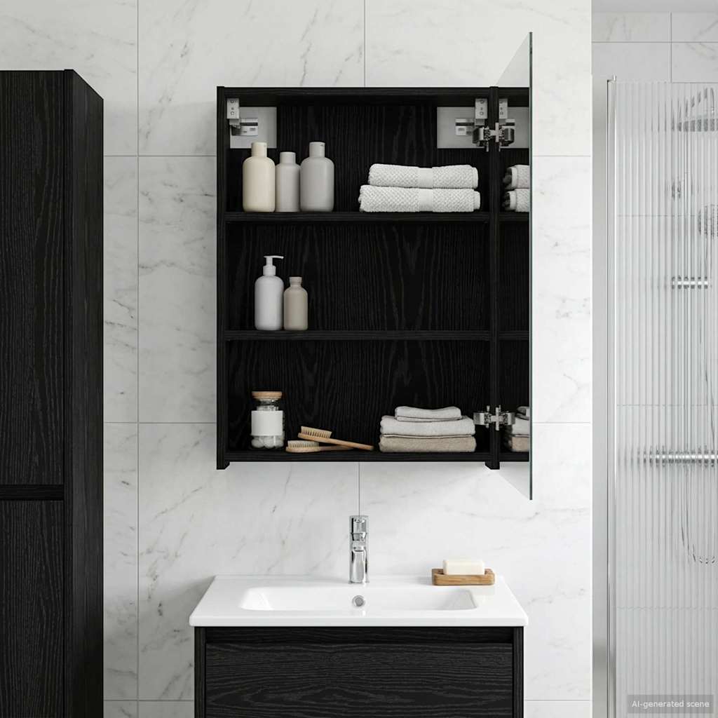 vidaXL Szafka z lustrem do łazienki Czarny Dąb 50 x 14,5 x 70 cm