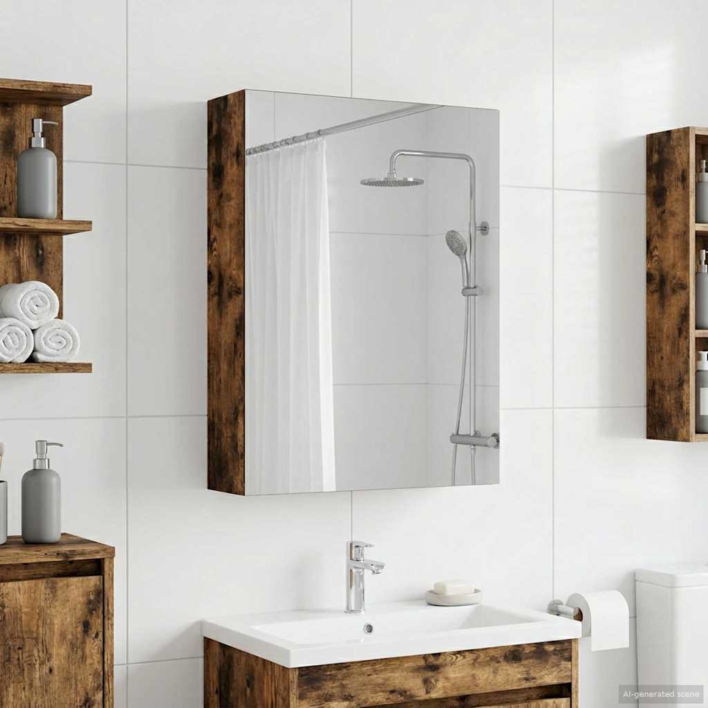 vidaXL Szafka z lustrem do łazienki Dąb wędzony 50 x 14,5 x 70 cm