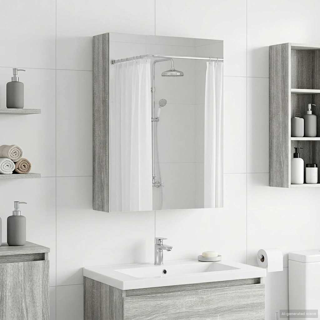 vidaXL Szafka z lustrem do łazienki Szary Sonoma 50 x 14,5 x 70 cm