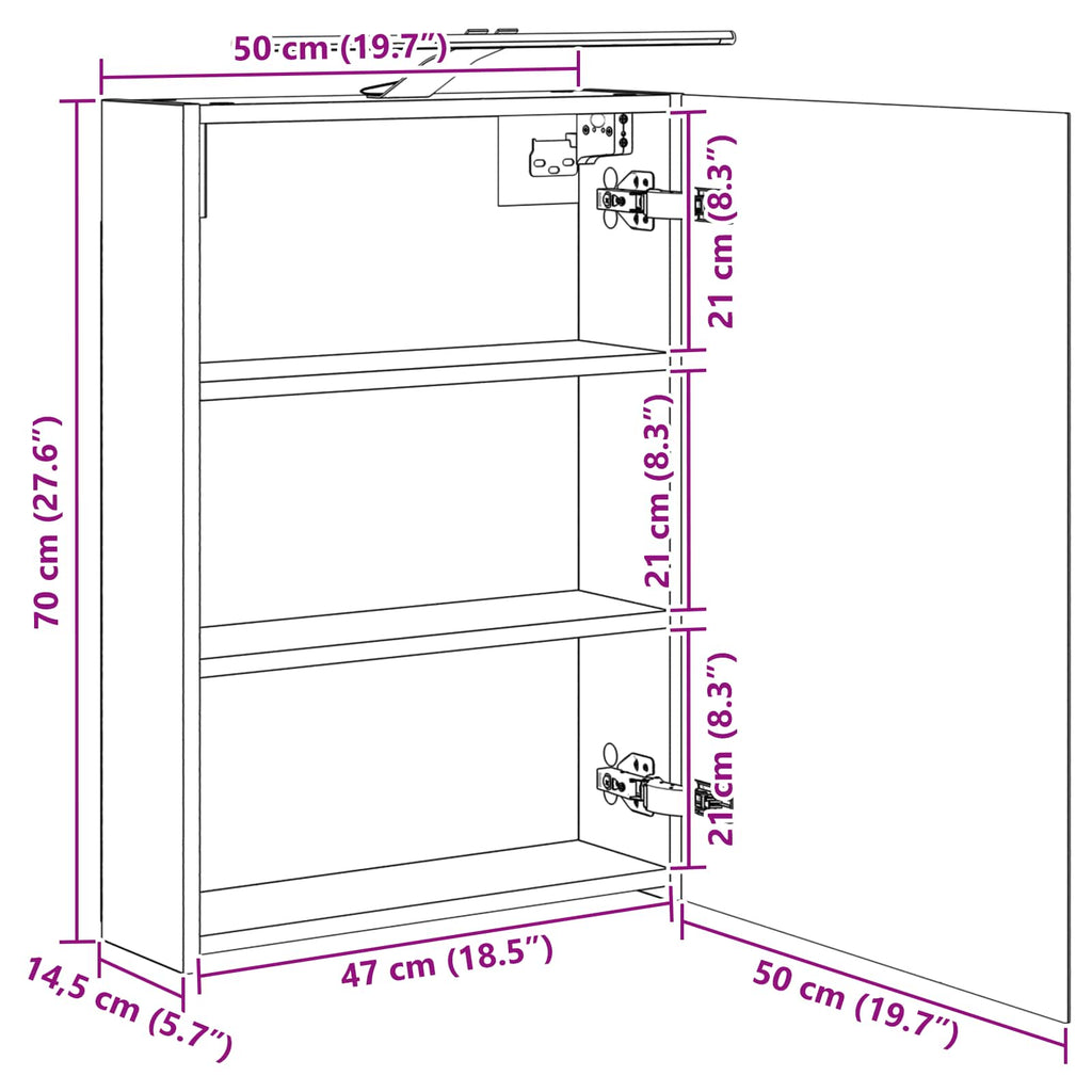 vidaXL Szafka z lustrem do łazienki z półką Biały 50 x 14,5 x 70 cm
