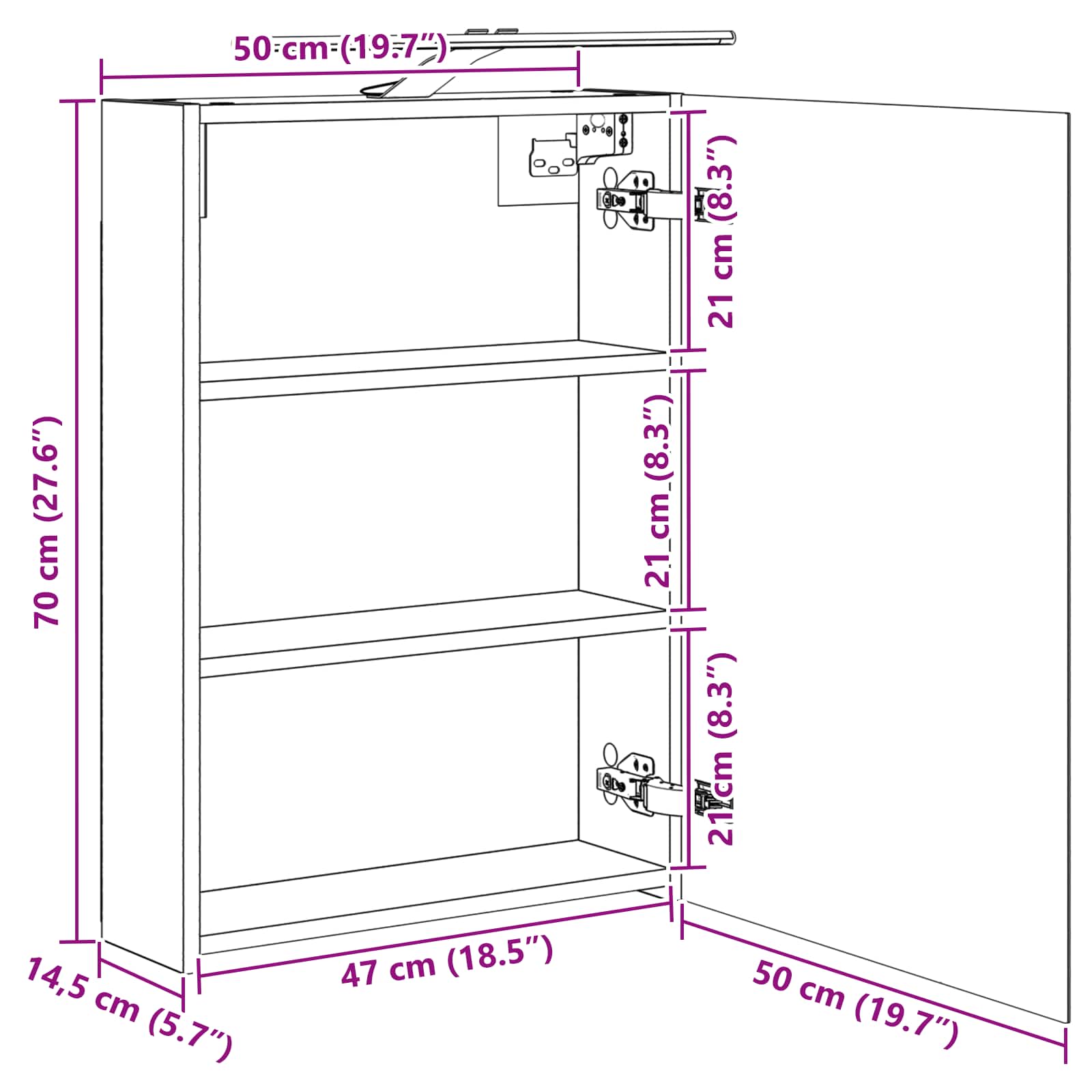 vidaXL Szafka z lustrem do łazienki Stare drewno 50 x 14,5 x 70 cm
