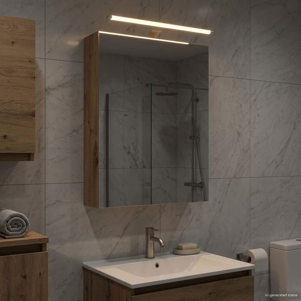 vidaXL Szafka z lustrem do łazienki Ze LED Lights Dąb rzemieślniczy