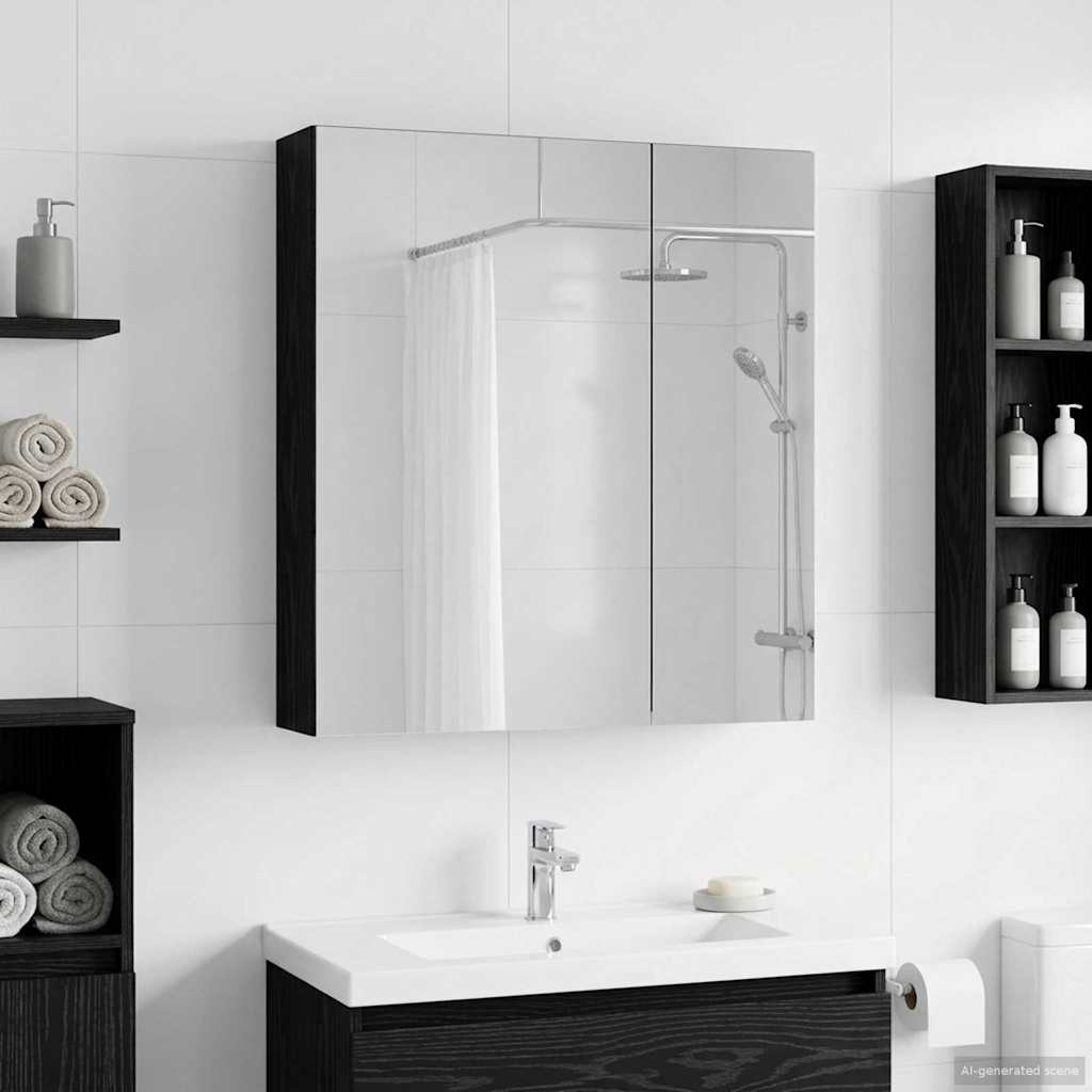 vidaXL Szafka z lustrem do łazienki Czarny Dąb 60 x 14,5 x 70 cm