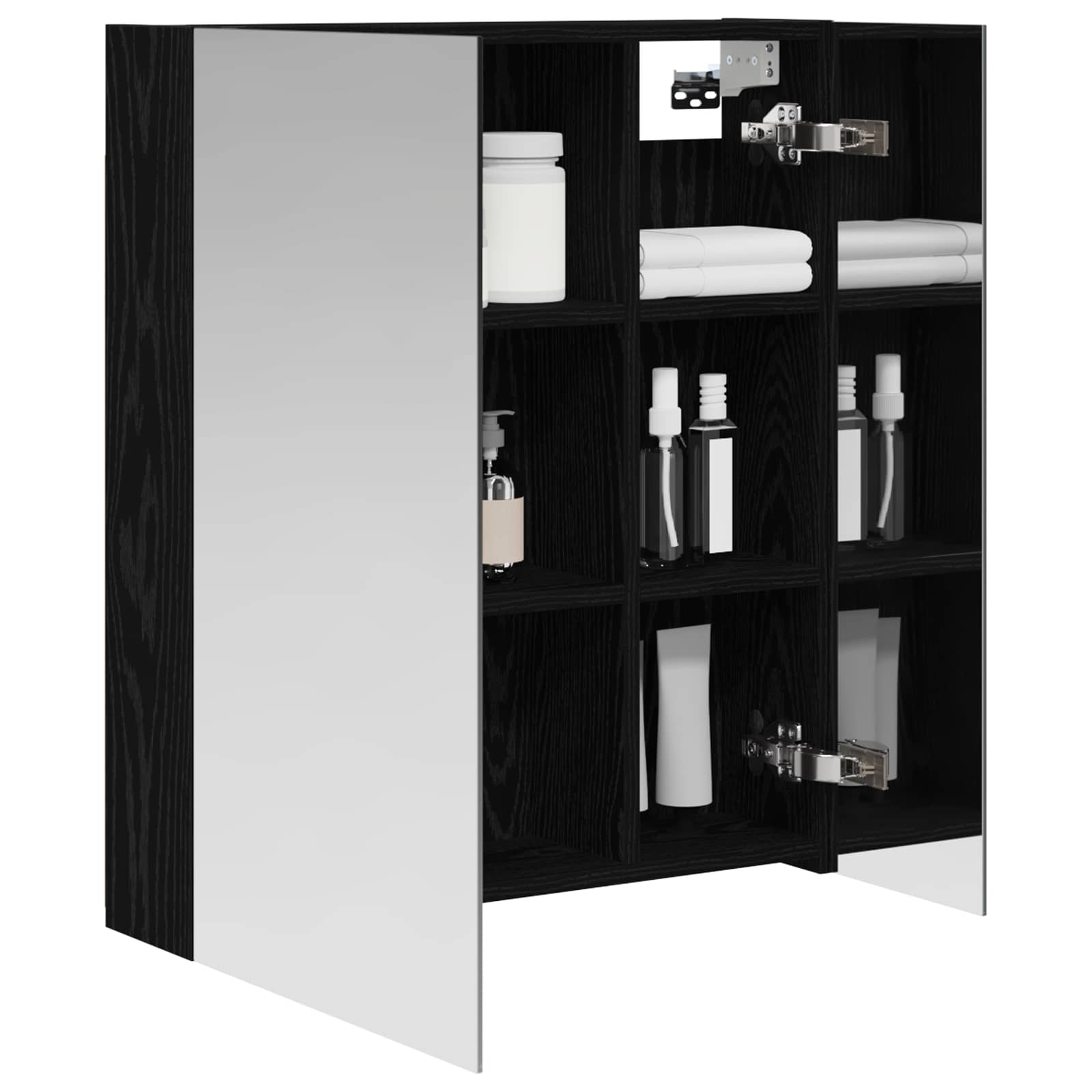 vidaXL Szafka z lustrem do łazienki Czarny Dąb 60 x 14,5 x 70 cm