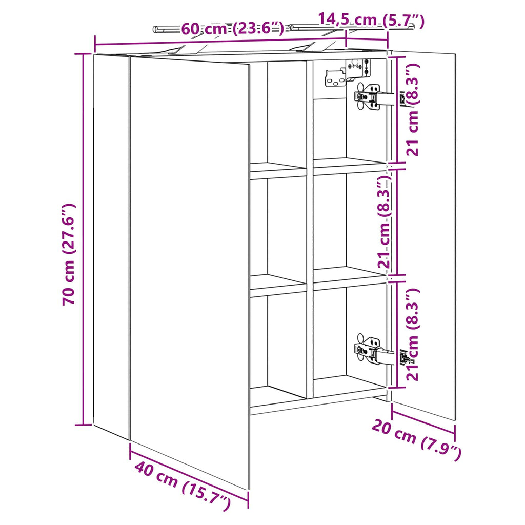 vidaXL Szafka z lustrem do łazienki Betonowy szary 60 x 14,5 x 70 cm